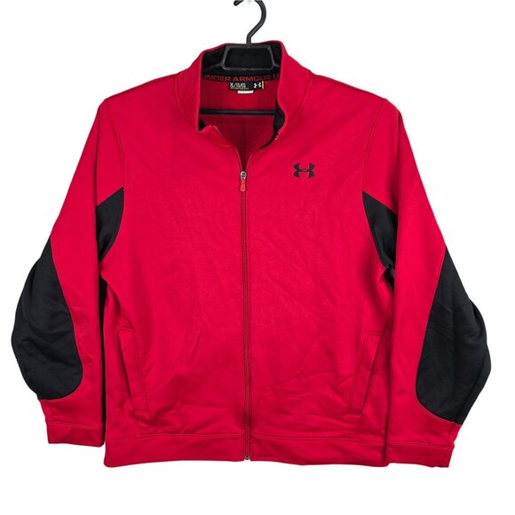 Under Armour Other - Mens Under Armour Red & Black Full Zip Fleece Jacket Loose Fit Polyester Size XL